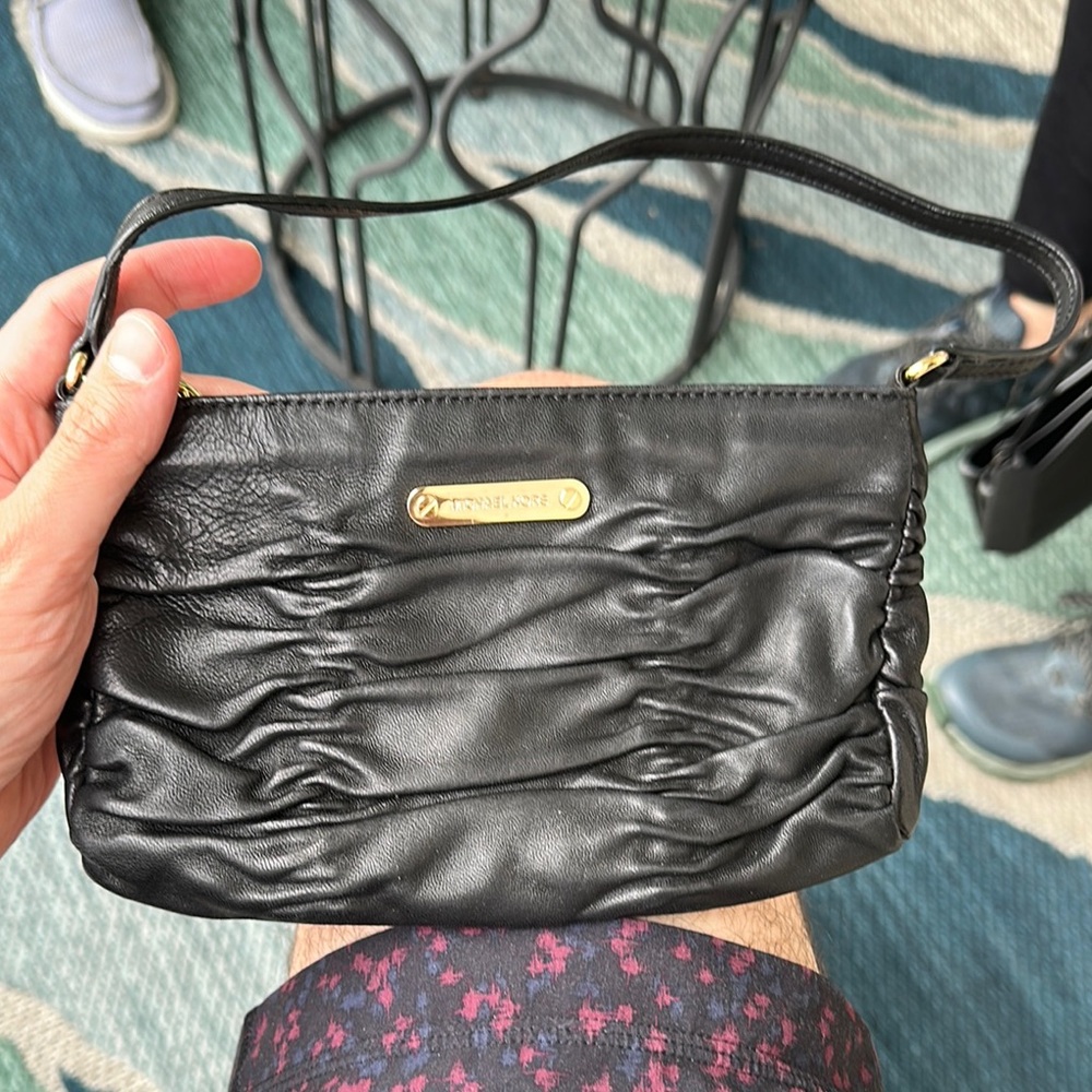 Michael Kors Black Clutch with Ruched Leather Design
